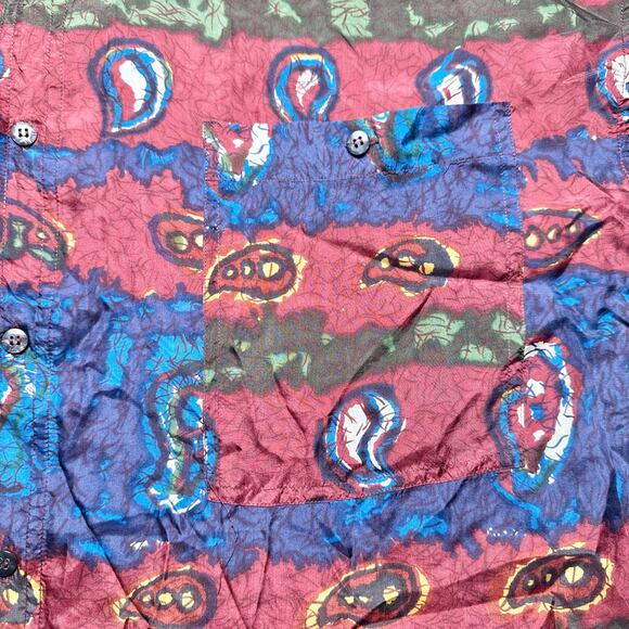 Protest | Men | Vintage 90s 100% Silk Abstract Paisley Button Up Shirt | Sz XL - Picture 9 of 13